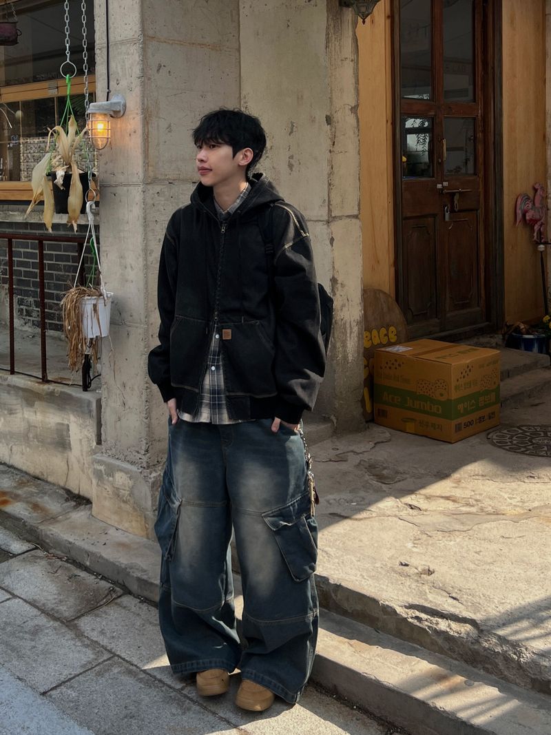 Rough Denim String Cargo Pants