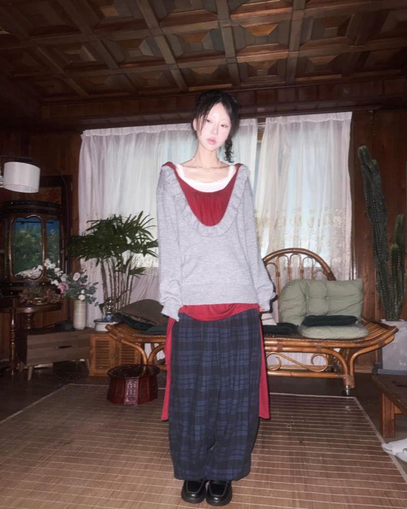 (2color) Tartan Check Wrinkle Harem Pants