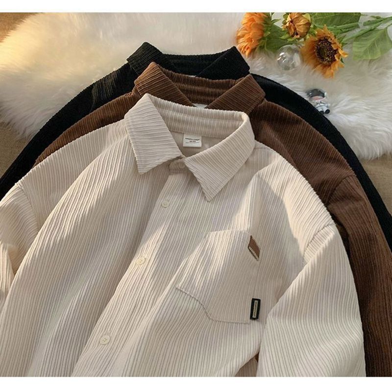 [Unisex] Corduroy Pocket Layered Long Sleeve Shirt (3 colors)