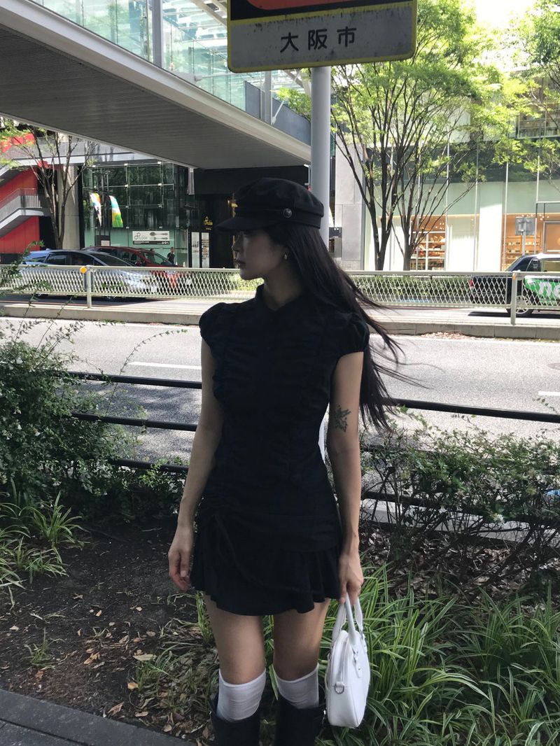 City Class Sheer Shirring HAlf Shirt& Skirt SET 