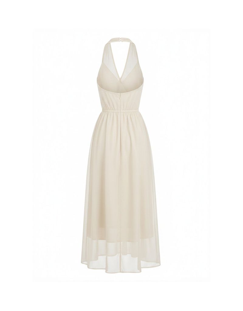 Lorielle Halterneck Sheer Wrap Long Dress Ivory