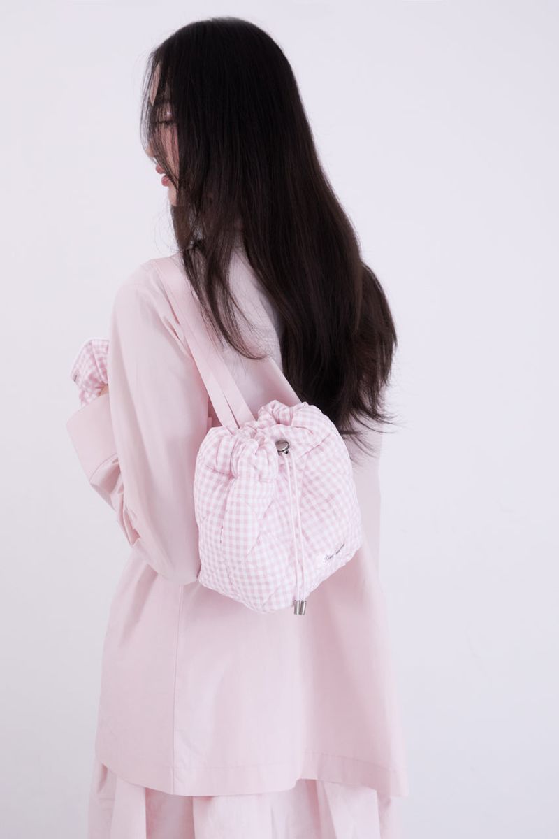 Gingham check string mini backpack (PINK)