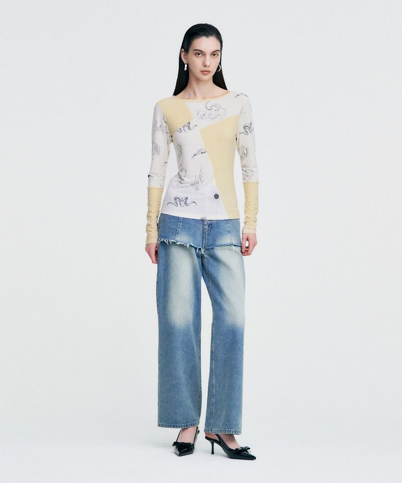 Elemental Motif Patchwork T-shirt _ YELLOW