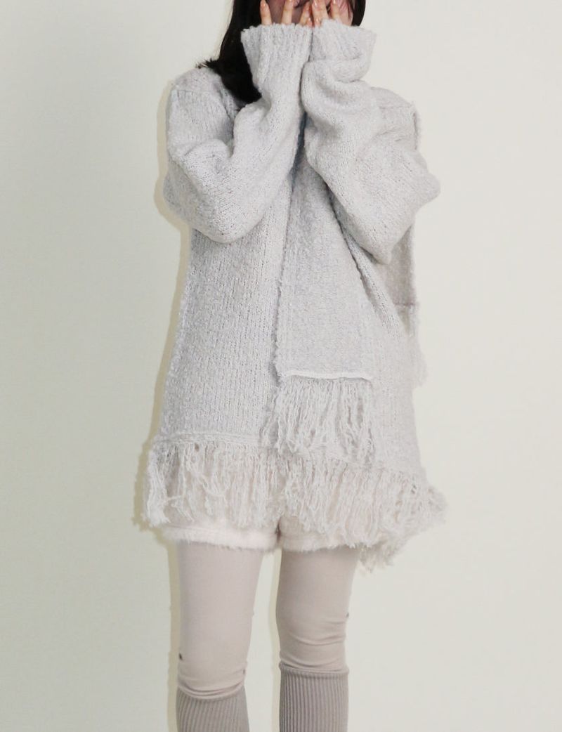 Puddle Demoor Tester Damage Long-Sleeved Knitwear Dress (Muffler Set)