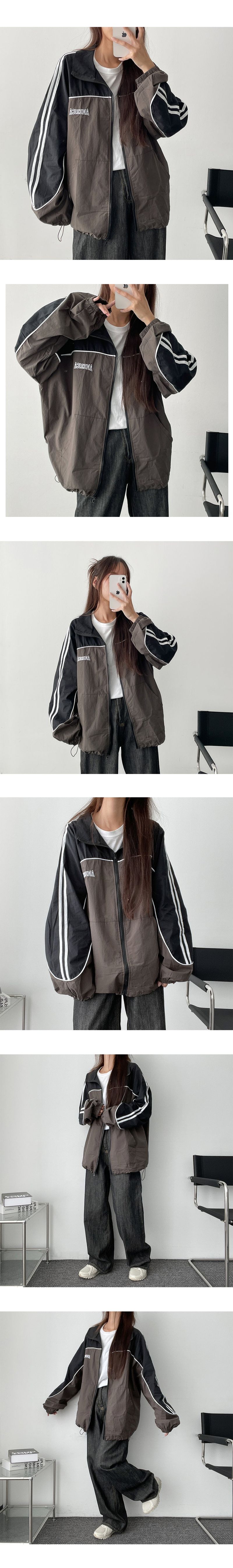 Wild Line Color Arrangement Track String Zip-Up Jumper
