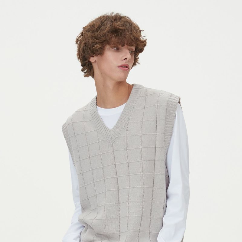 BLOCK LINK KNIT VEST_GRAY