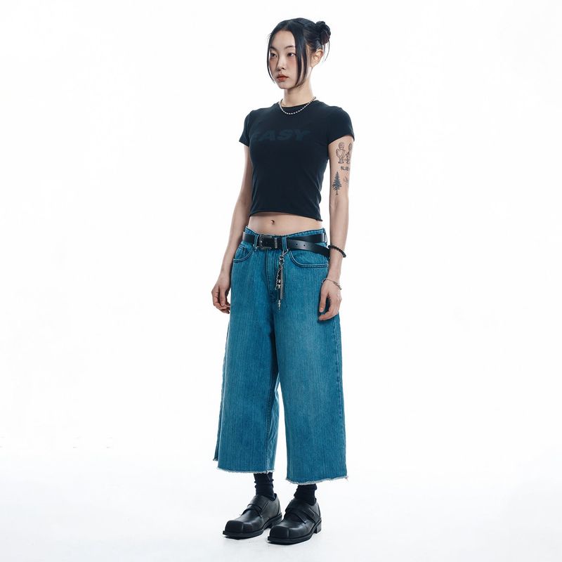 Cut-off Capri Denim Pants - MEDIUM BLUE