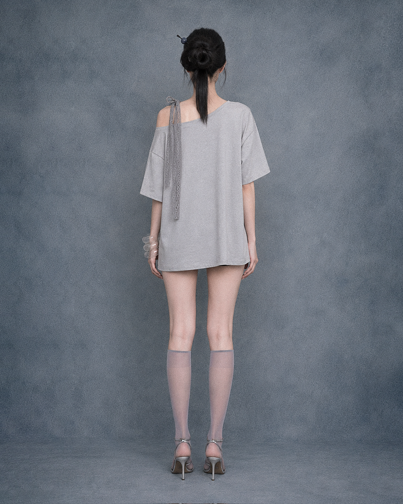 Iris Lace Ribbon Tee #Gray(灰)