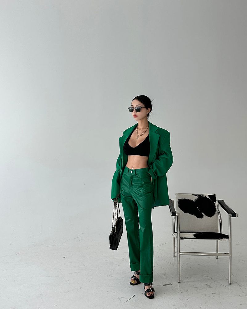 leather coated straight pants