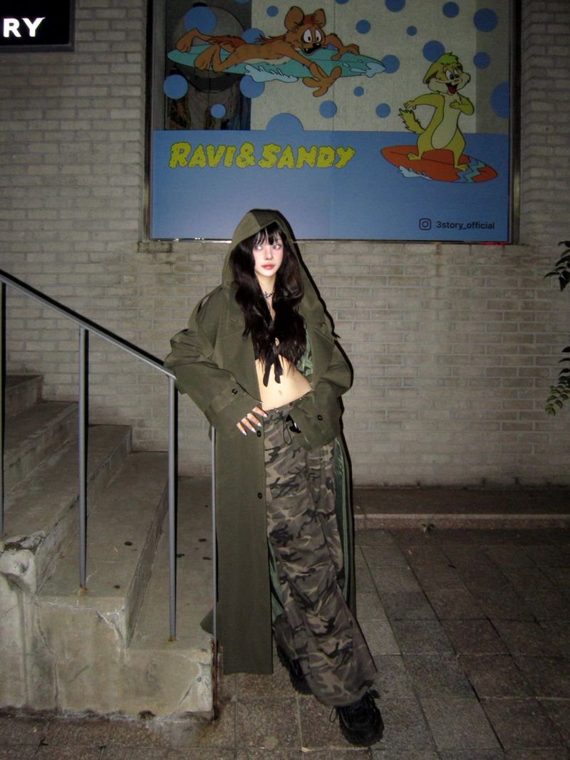 Maxi hood long trench
