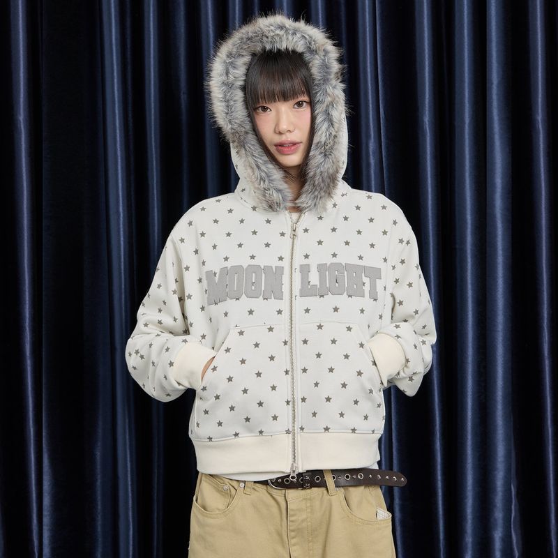 MOONLIGHT Applique Fur Hood Zip Up