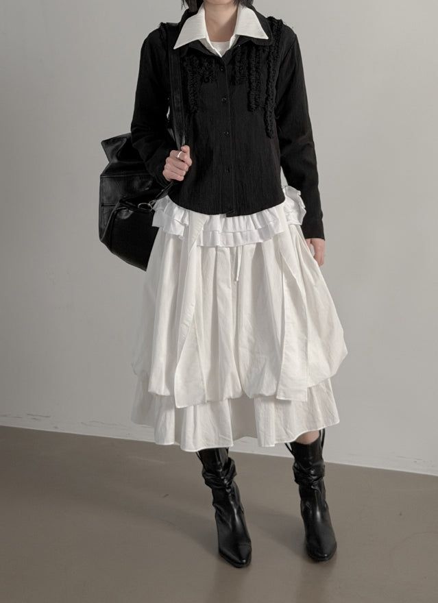 Lilum Balloon Tiered Midi Skirt