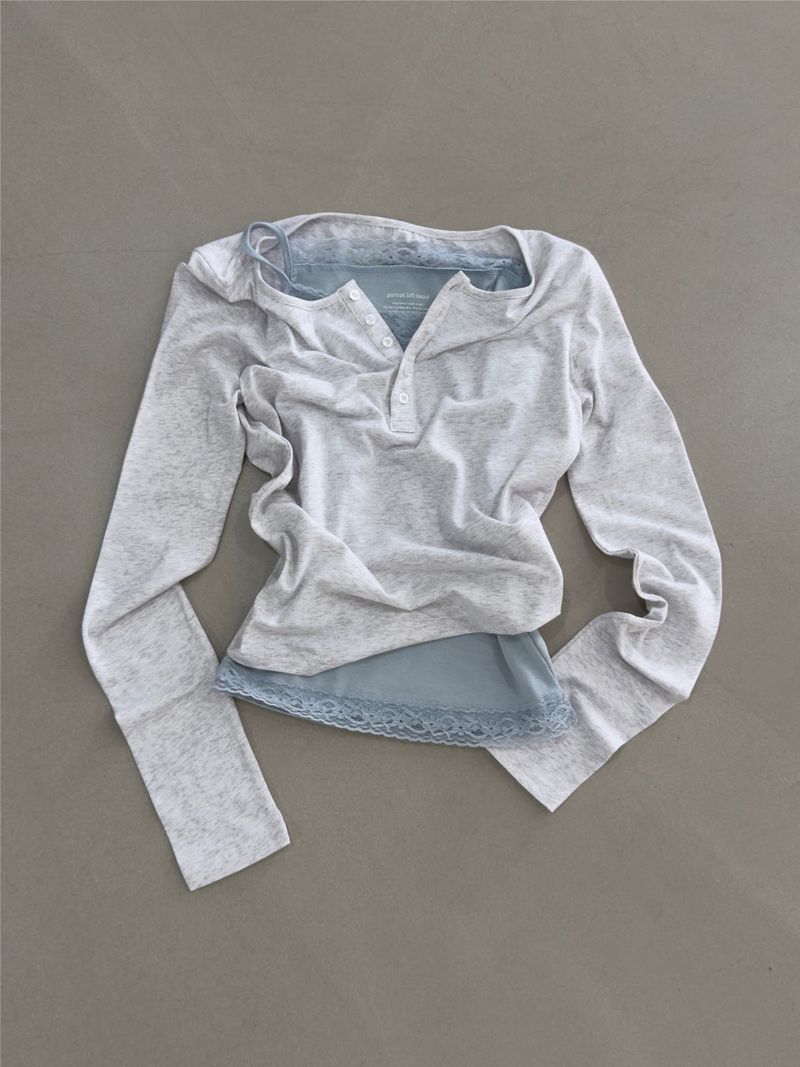 ブリーズ コットンモダール ヘンリーネック Tシャツ(Bio-Washing) -ライトミランジェ