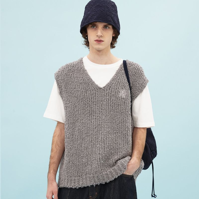 Cotton boucle v neck vest
