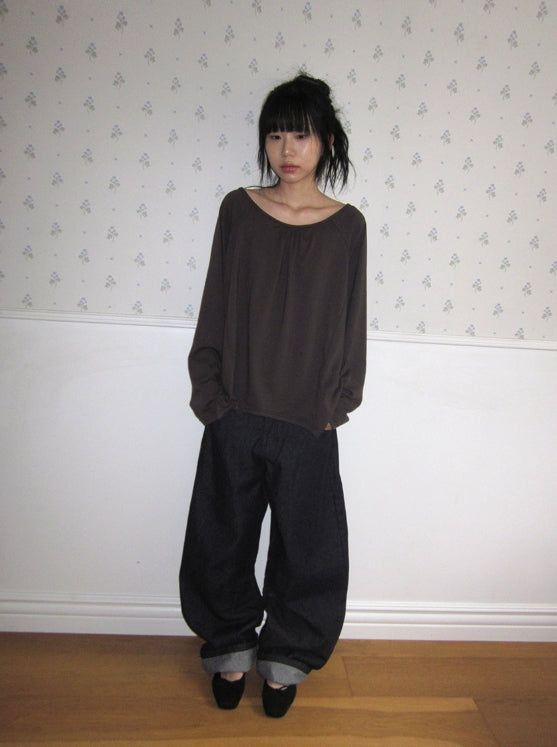 Creamb Cut Pintuck Denim Wide Pants