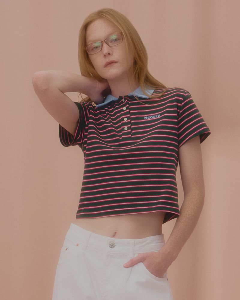 STRIPE LOGO COLLAR TSHIRT