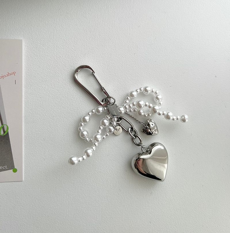 rop Ballet Core Keyring Stainless Steel Titanium Pearl Ribbon Big Heart AirPods Buzz Keyring Keyring