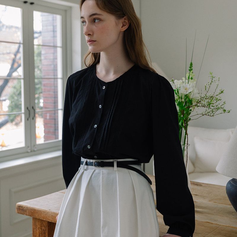 Lace Pintuck Blouse - Black
