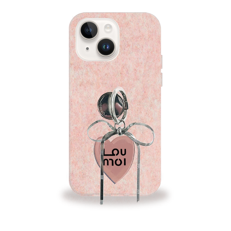 LOUMOI(ロウモイ)の「【セット】ピンク携帯ケース+シルバーリボンリングトック(スマホグッズ/小物)」