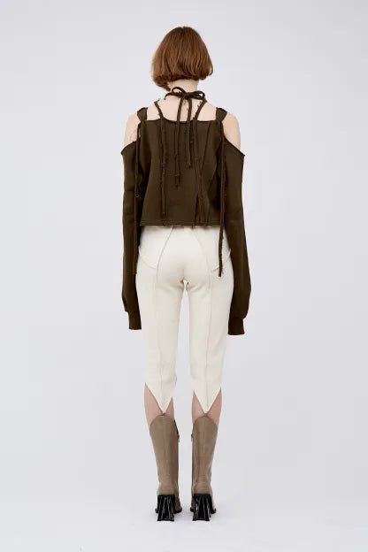 V Cut rib half pants