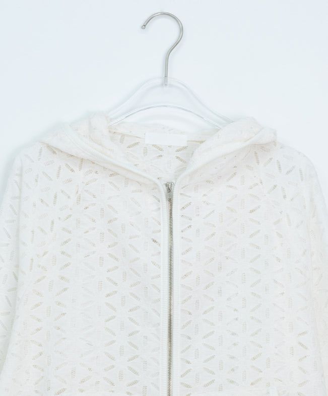 Linef Lace Summer Semi-Crop Hood Zip-Up