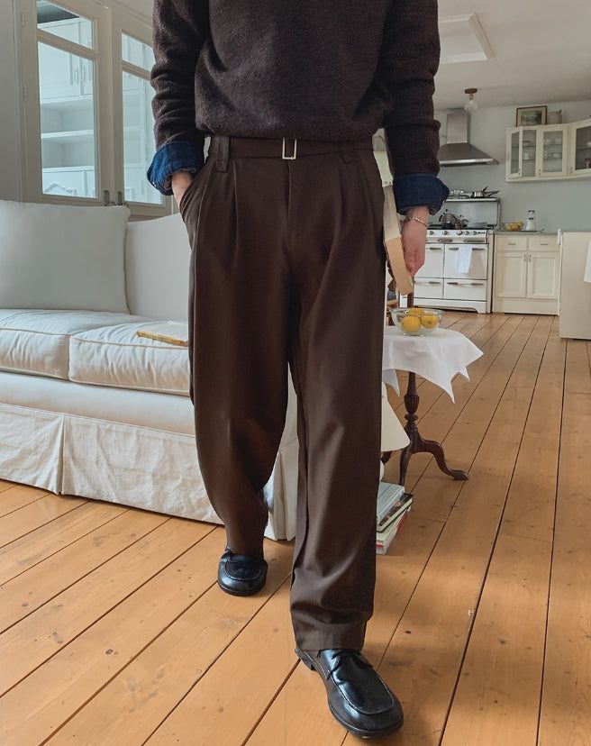 Melo Belted Two-Tuck Wide Slacks