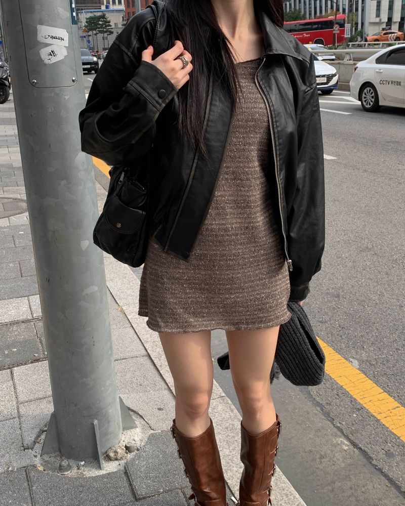 Fold leather jacket