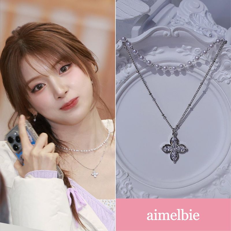 [NMIXX ジウ Necklace] ルナ ブロッサム レイヤード ネックレス - Silver color
