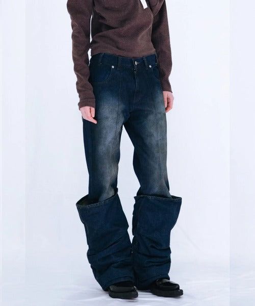 OVERLAP TUCK DENIM PANTS