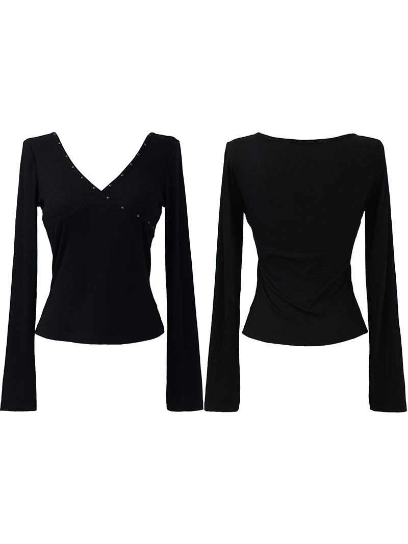 stud wrap v-neck ribbed T