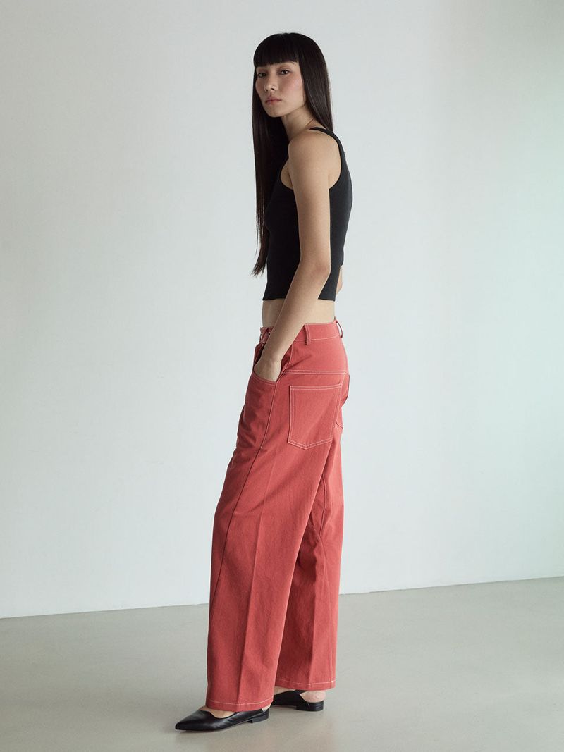 Stitch Lowrise Cotton Pants_Red Clay