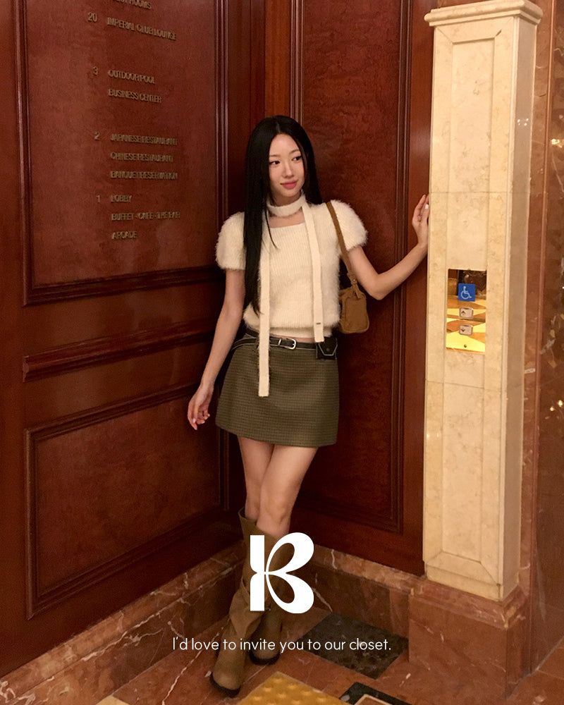 [ORIGINAL] HOLLY TIE SHORT-SLEEVE KNITTED SET
