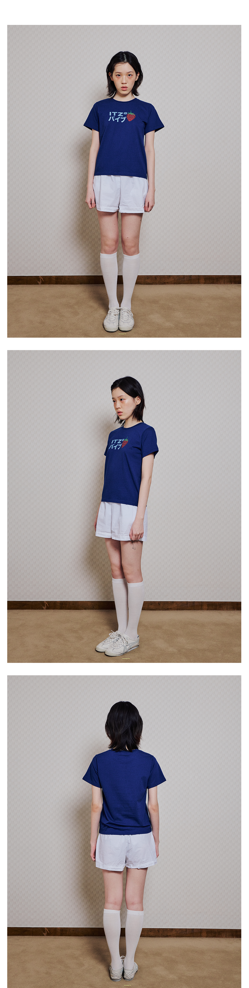 STRAWBERRY LOGO SLIM T SHIRT - NAVY