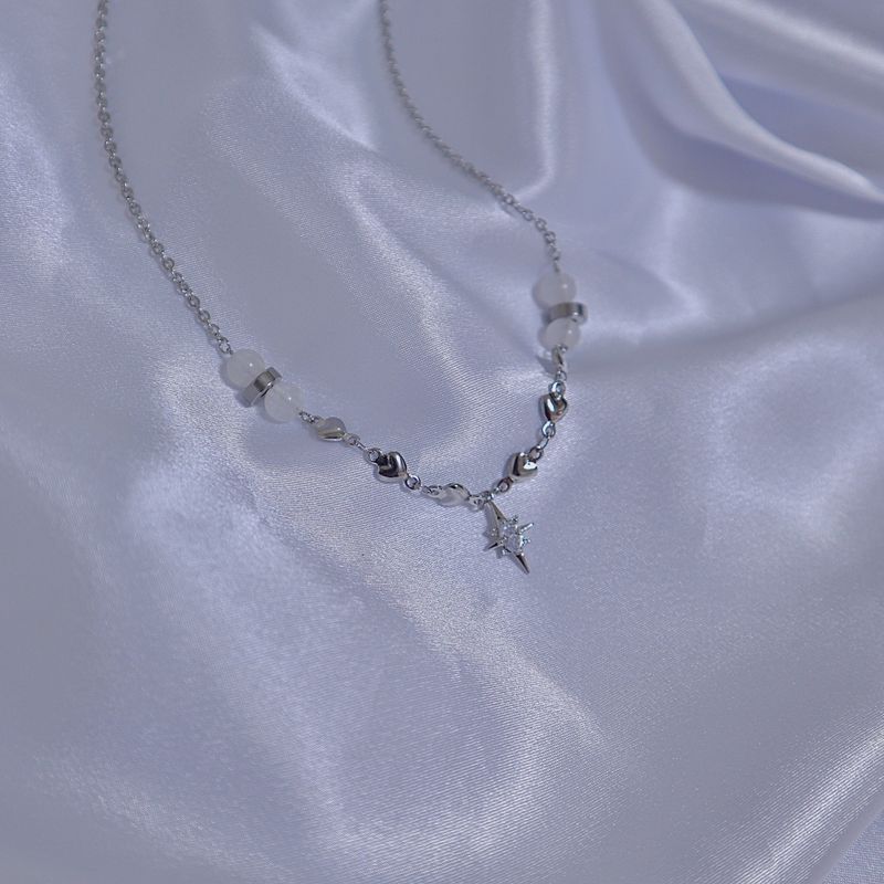Crystal Heart White Jade Gemstone Necklace