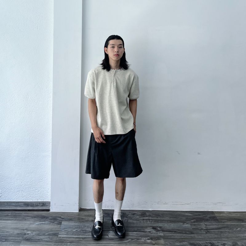 Charcoal Draped Stripe Shorts