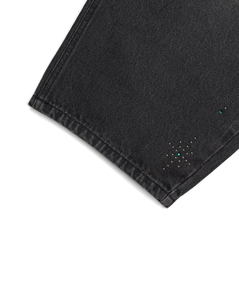 Curved Western Stud Denim Pants - Black