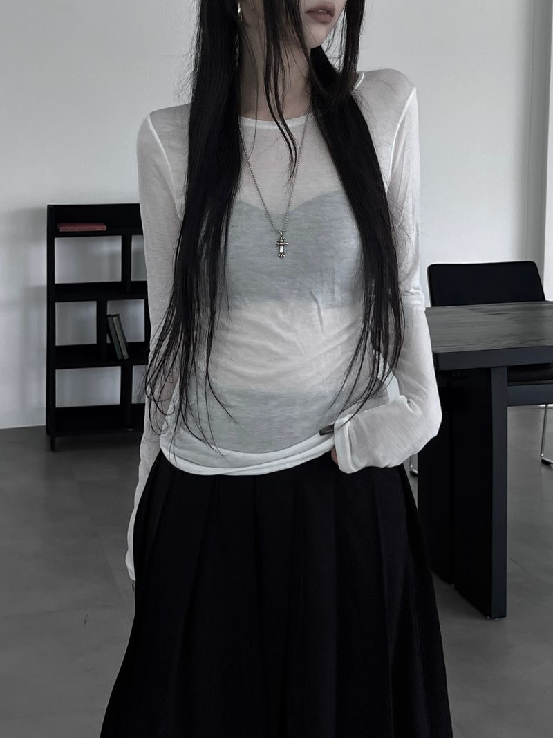 layered see-through long sleeve T (4color)