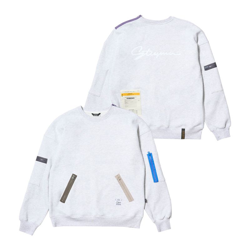 ZIPPER OVERSIZED CREWNECK BLACK / WHITE MELANGE