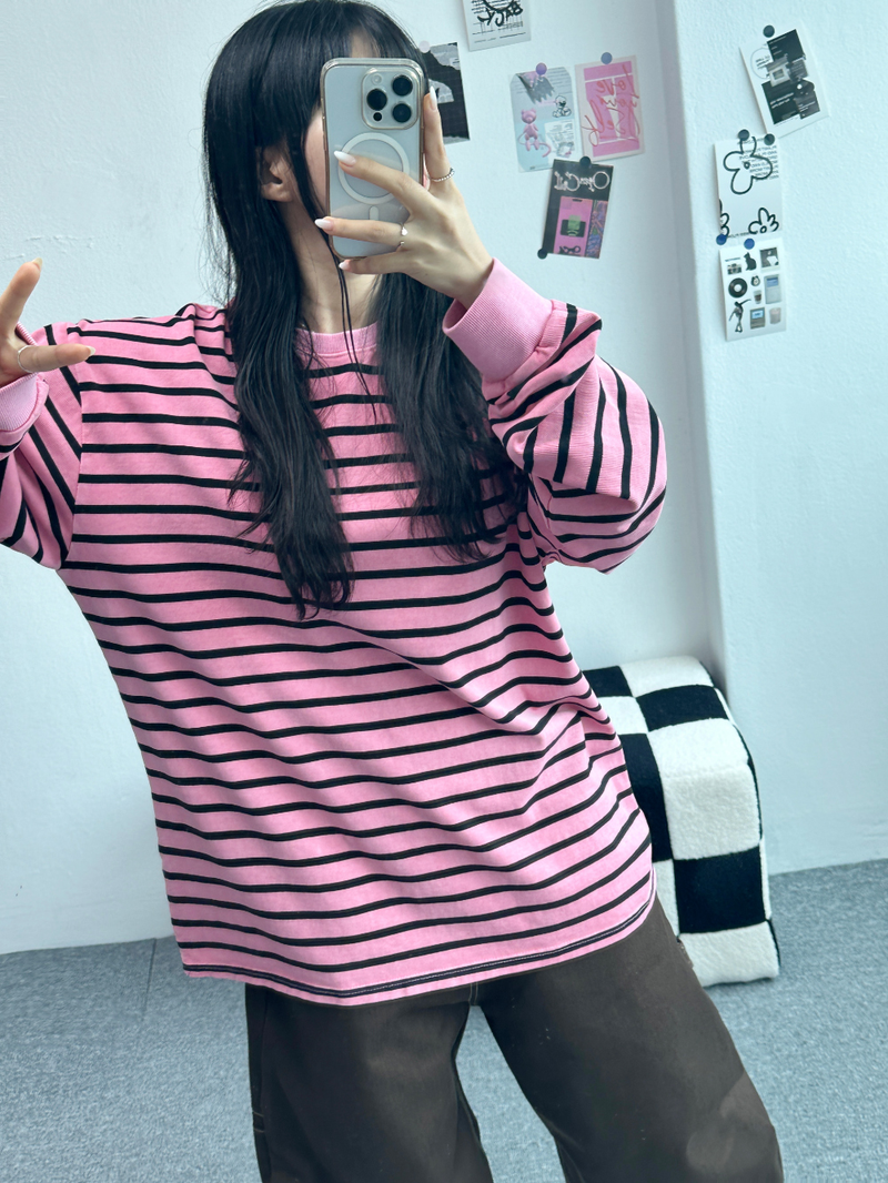 OVERFIT STRIPED ROUND BOX T🩶🖤🩷💙 - 4 COLORS