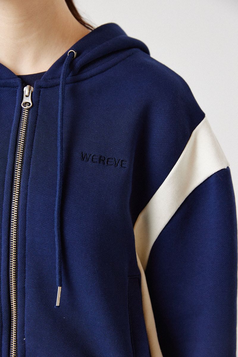 side-rib zip-up hoodie_navy/cream