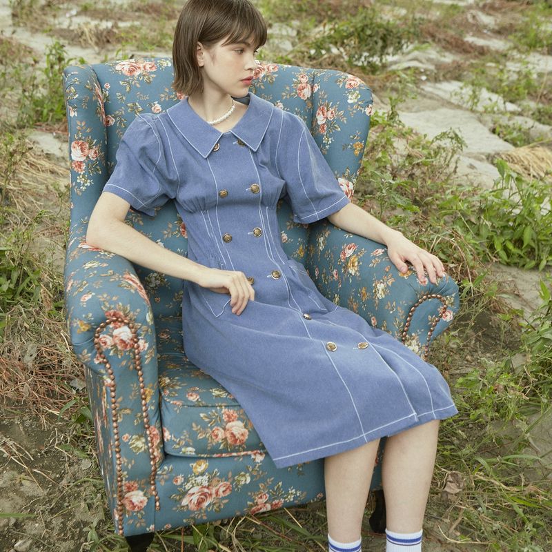 Pigment Double Button Long Dress (SUMMER)