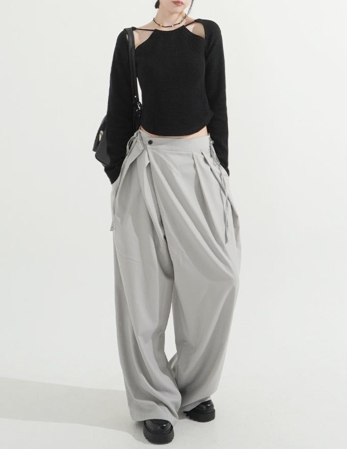 3 Hole String Neckline Ribbed Top