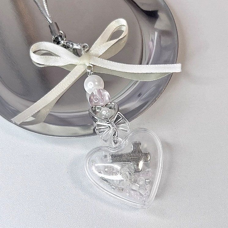 ballet core beads heart ribbon key ring