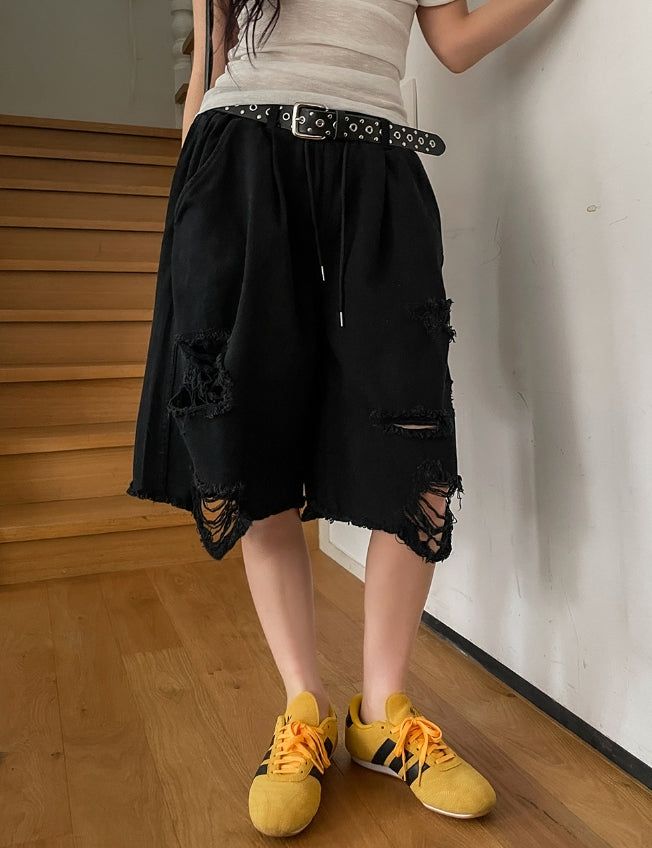 Motif Damage Banding Bermuda Pants