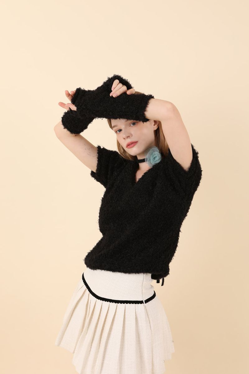 Feminine Puff Knit Warmer Set Black