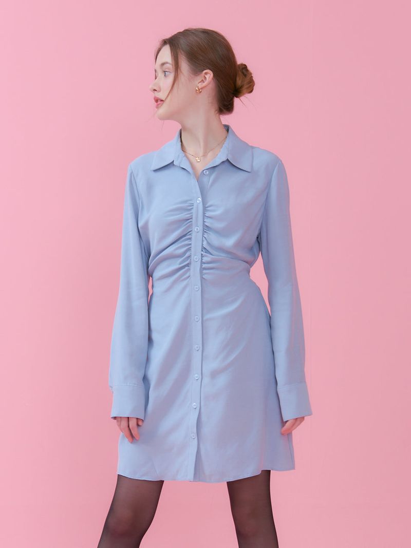 SHIRRING DETAIL COLLAR ONEPIECE_BLUE