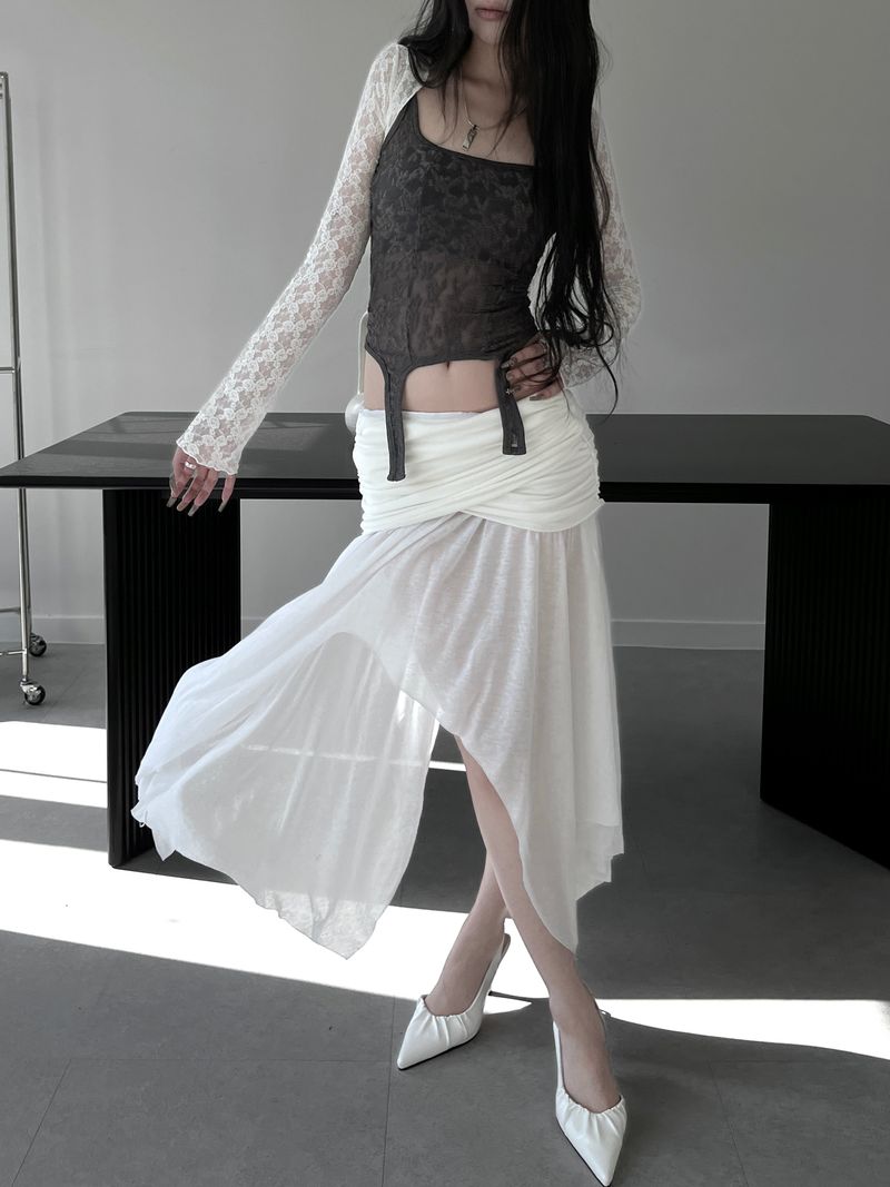 moisture shirring midi skirt (3color)