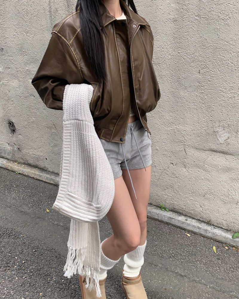 Fold leather jacket