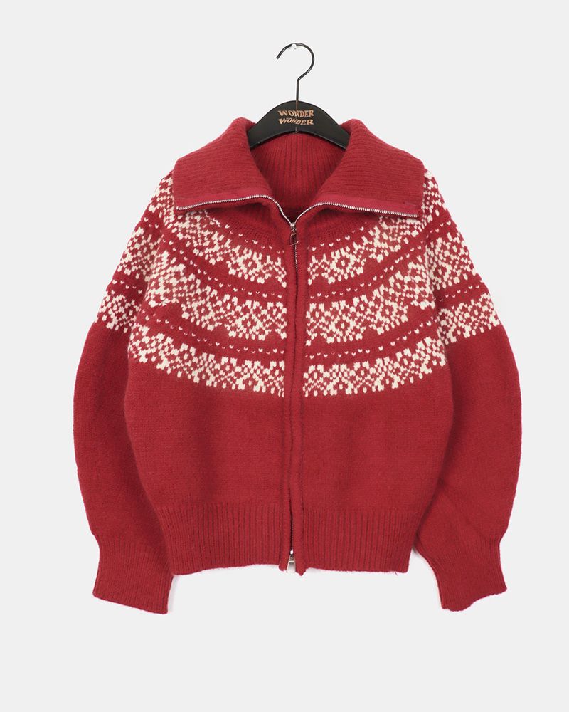 Helky Nordic Pattern Two-Way Knit Zip-Up