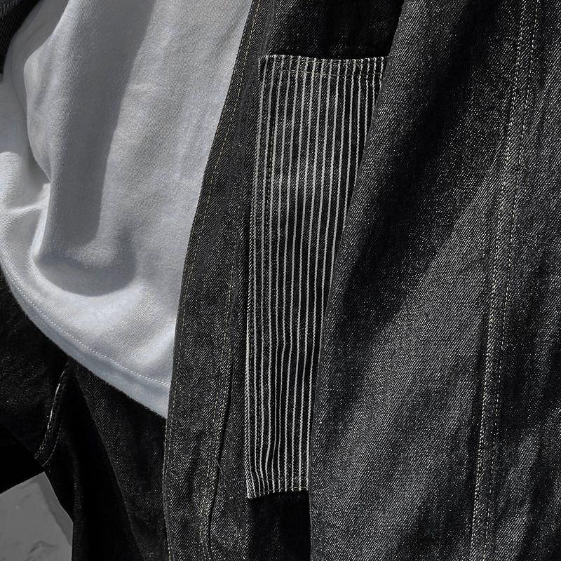 stripe patch denim cardigan_black